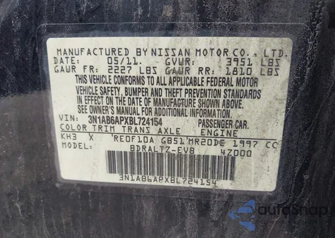 2011 Nissan Sentra 2.0Sr z USA, uszkodzony, nr VIN 3N1AB6APXBL724154